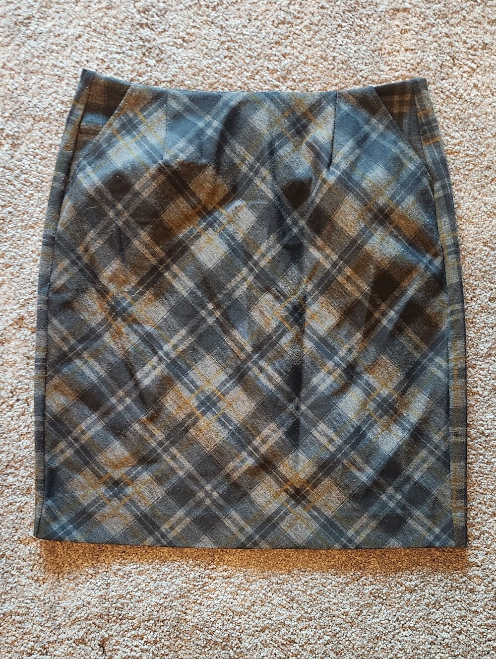 CAbi Plaid Pencil Skirt in Gray, Black & Gold Accent